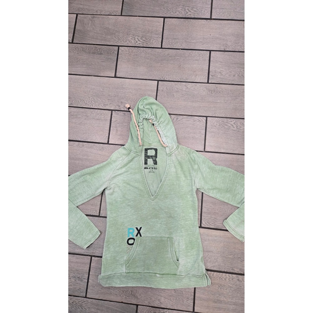 Roxy Womens Sage Green V-Neck Pullover Hoodie Lightweight Beach Logo Size Large